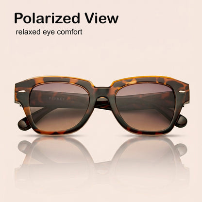 PERKEY Square Brown UV Protected Polarized Cooling Sunglasses For Men & Women - PRKY004-C5