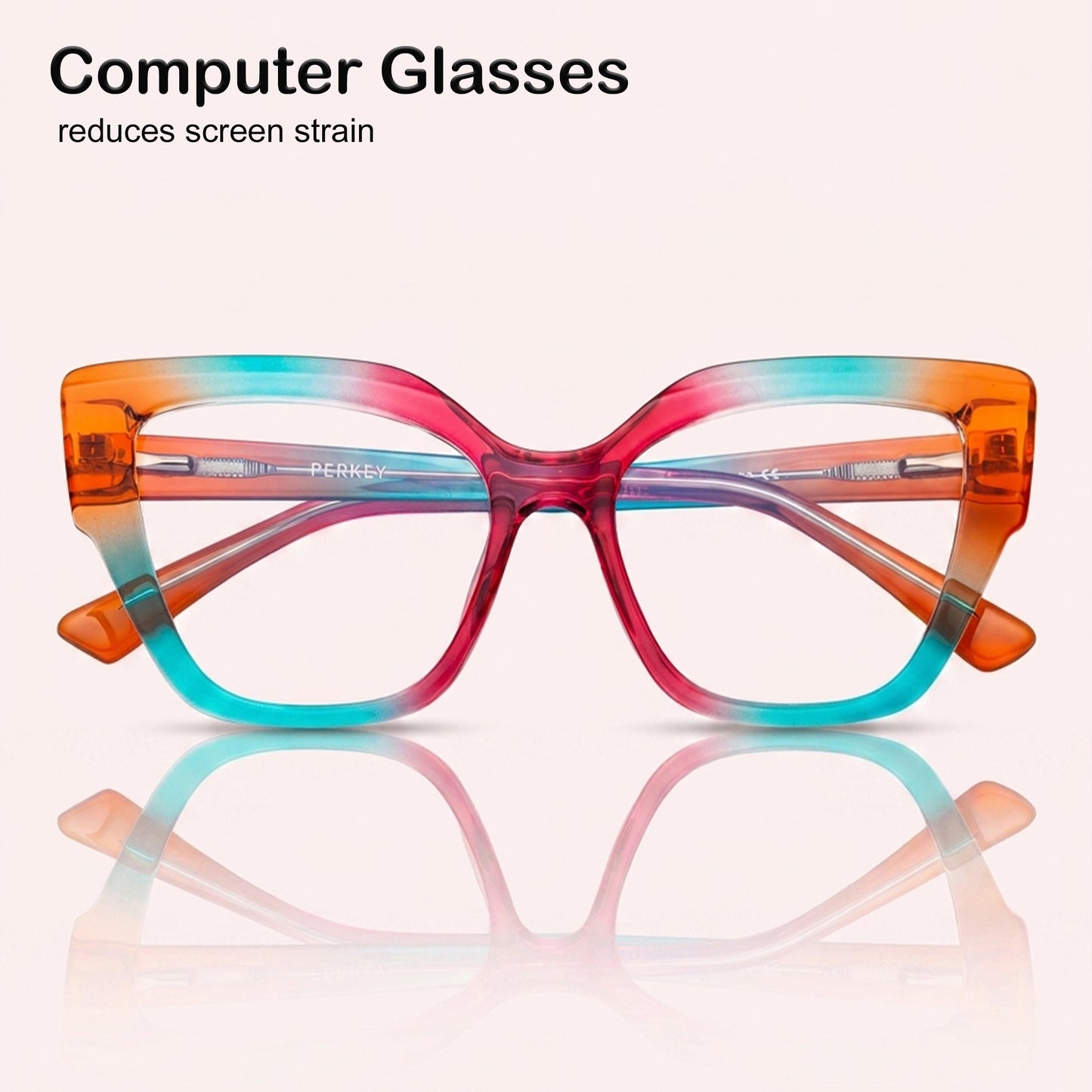 PERKEY Full Rim Cat Eye-Oversized Blue Light Blocking glasses Spectacles Frames Women - OPTL001-C3