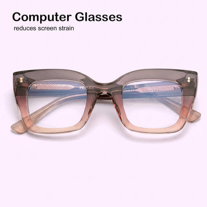 PERKEY Full Rim Retro Square Blue Light Cut & Antiglare Computer Eyeglasses For Women | Bold Style | - OPTL0016-C4