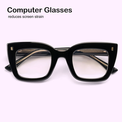 PERKEY Full Rim Retro Square Blue Light Cut & Antiglare Computer Eyeglasses For Women | Bold Style | - OPTL0016-C1