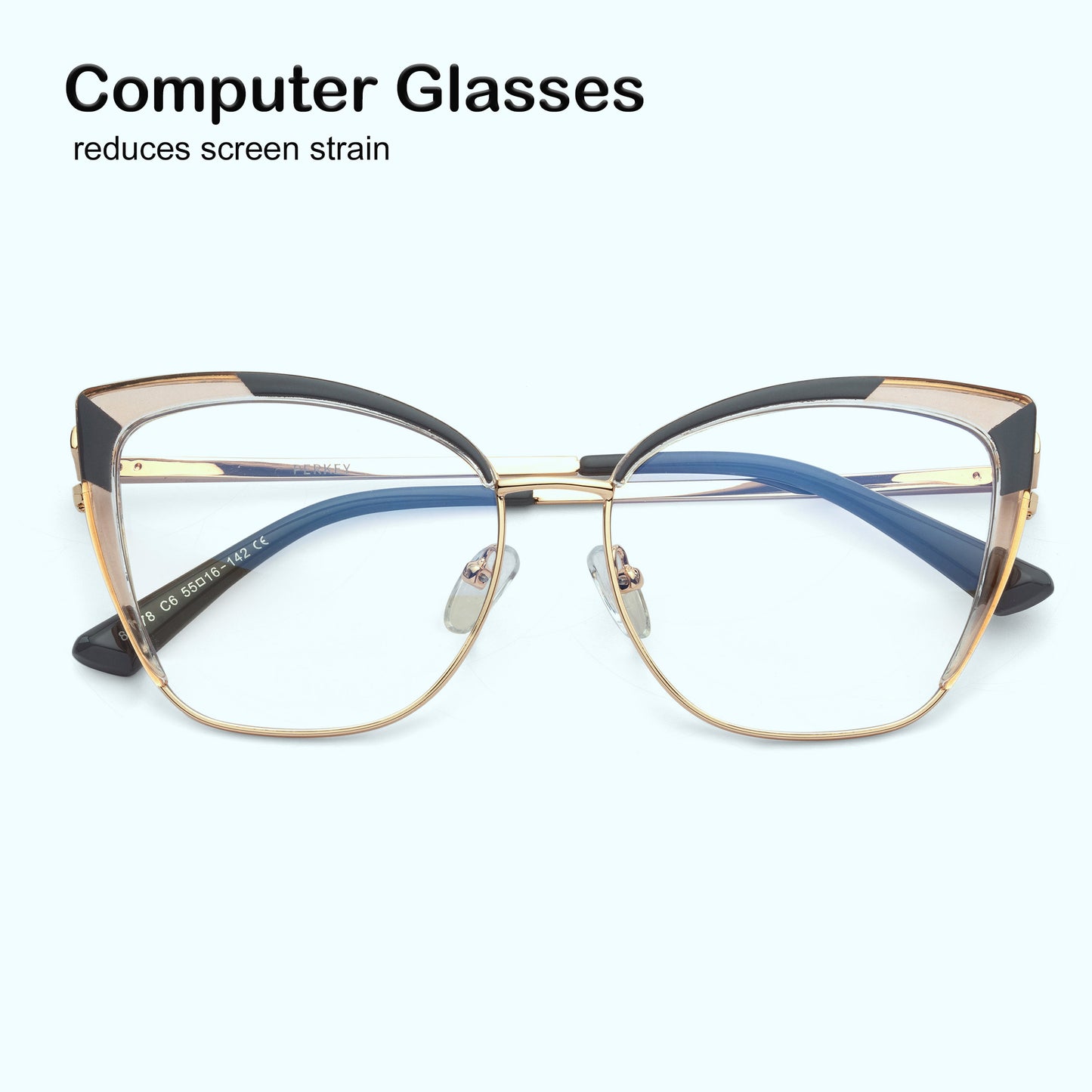 PERKEY Full Rim Cat Eye Blue Light Cut & Antiglare Computer Eyeglasses For Women | Stylish | - OPTL0018-C2