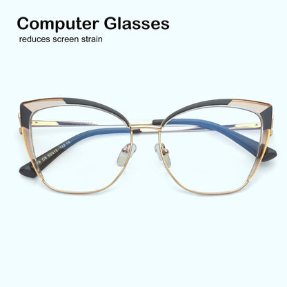 PERKEY Full Rim Cat Eye Blue Light Cut & Antiglare Computer Eyeglasses For Women | Stylish | - OPTL0018-C2