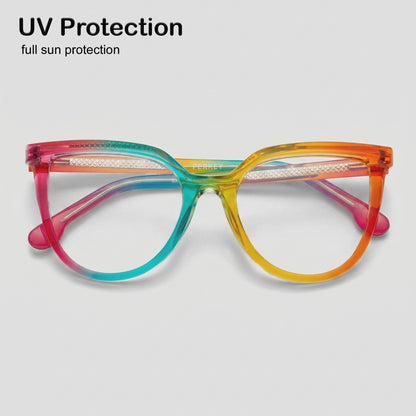PERKEY Full Rim Oversized-Cat Eye Blue Block Rainbow Spectacle Frames For Women - OPTL006-C2