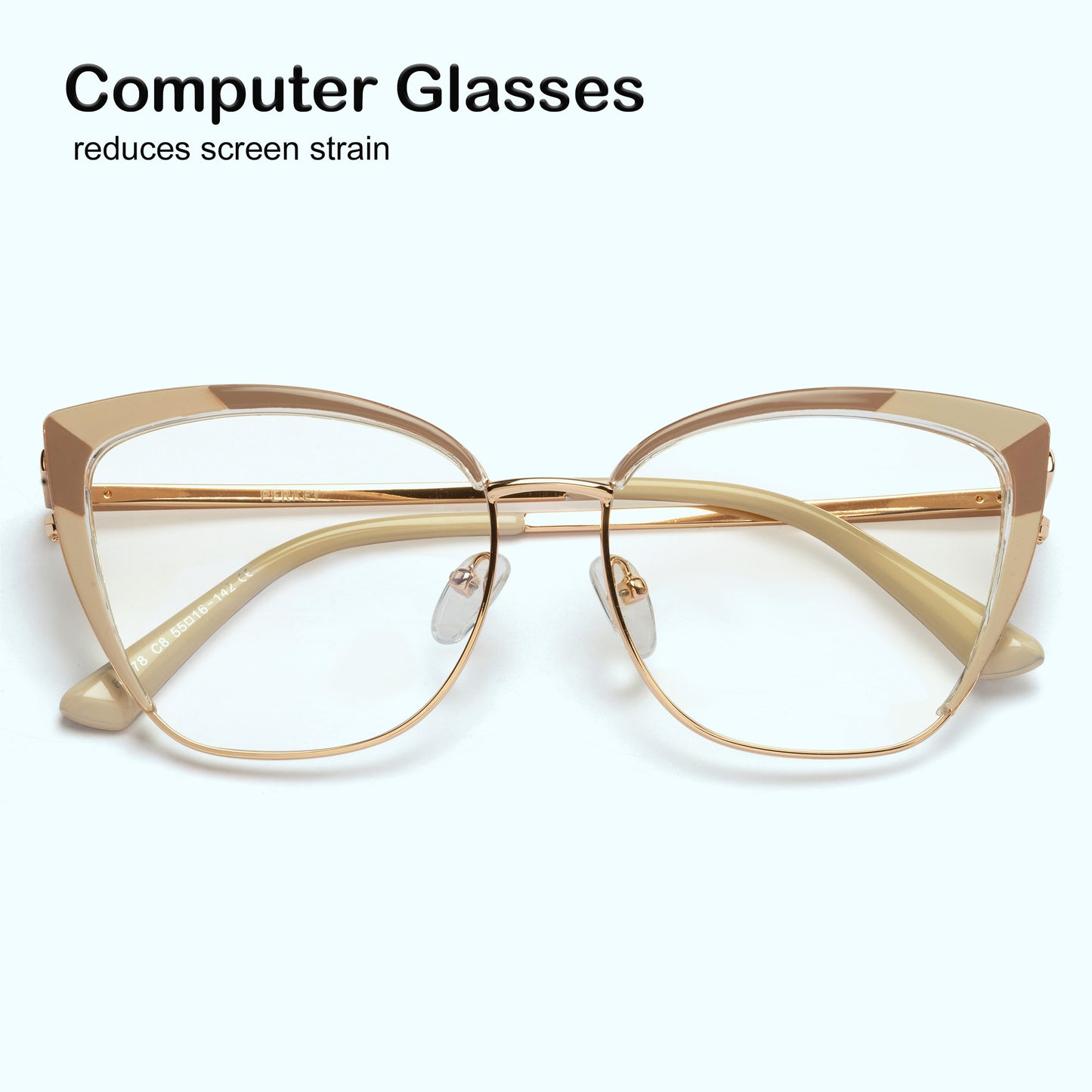PERKEY Full Rim Cat Eye Blue Light Cut & Antiglare Computer Eyeglasses For Women | Stylish | - OPTL0018-C3