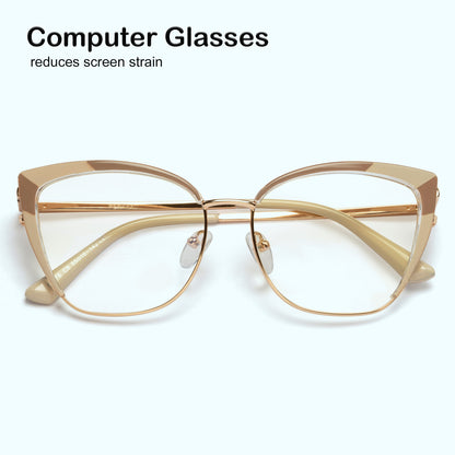 PERKEY Full Rim Cat Eye Blue Light Cut & Antiglare Computer Eyeglasses For Women | Stylish | - OPTL0018-C3