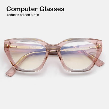 PERKEY Full Rim Cat Eye Blue Light Cut & Antiglare Computer Eyeglasses For Women | Bold Style | - OPTL0017-C3