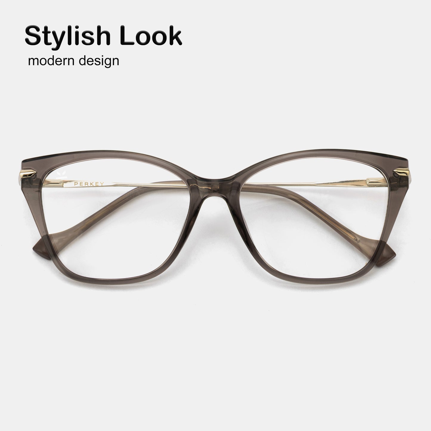PERKEY Full Rim Cat Eye Transparent Grey Eyeglass Frame For Women - OPTL0023-C2