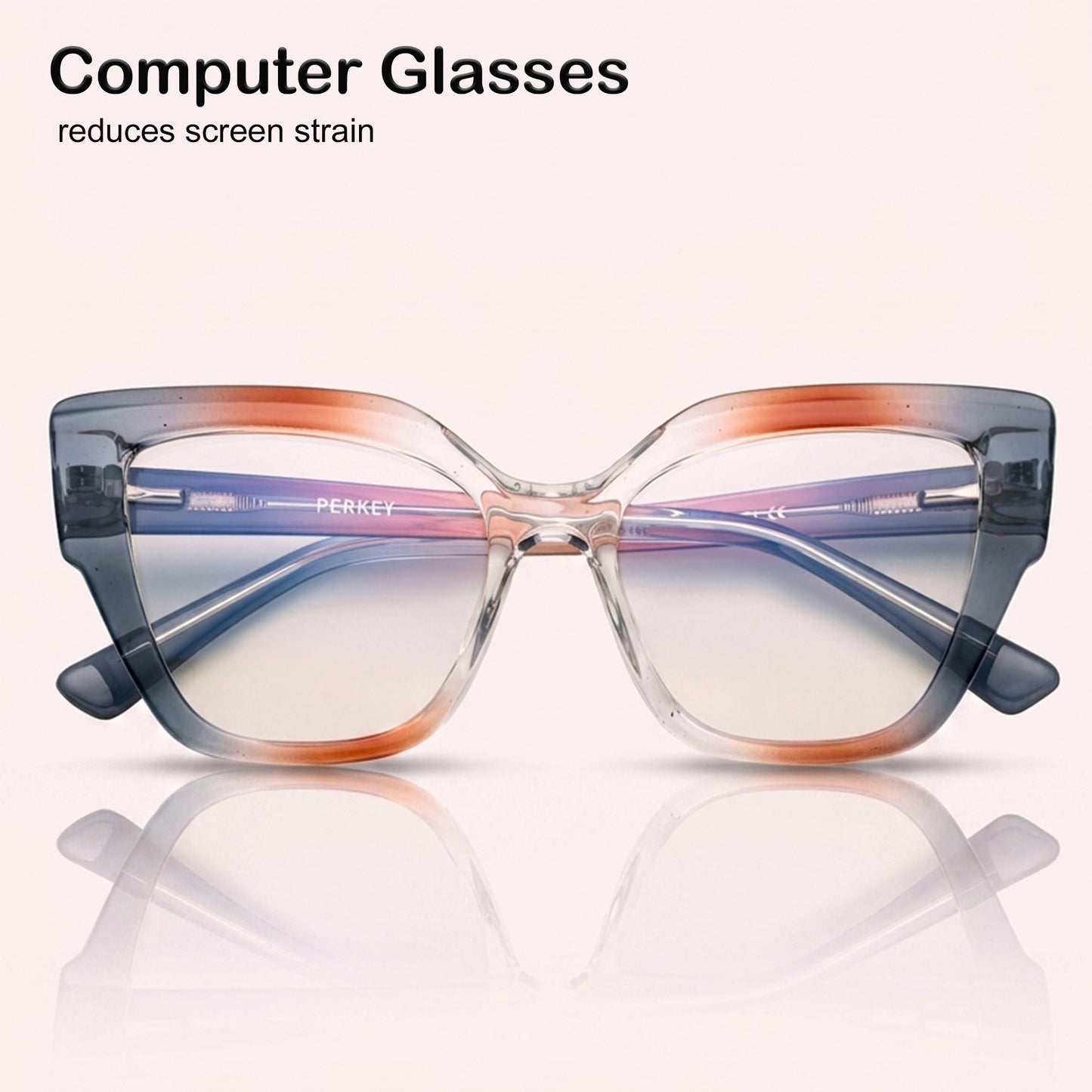 PERKEY Full Rim Cat Eye-Oversized Transparent Blue Cut Eyeglasses Women - OPTL001-C2