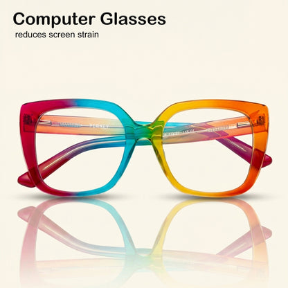 PERKEY Full Rim Square-Oversized Blue Light Blocking Spectacles Frames For Men Women - OPTL002-C3