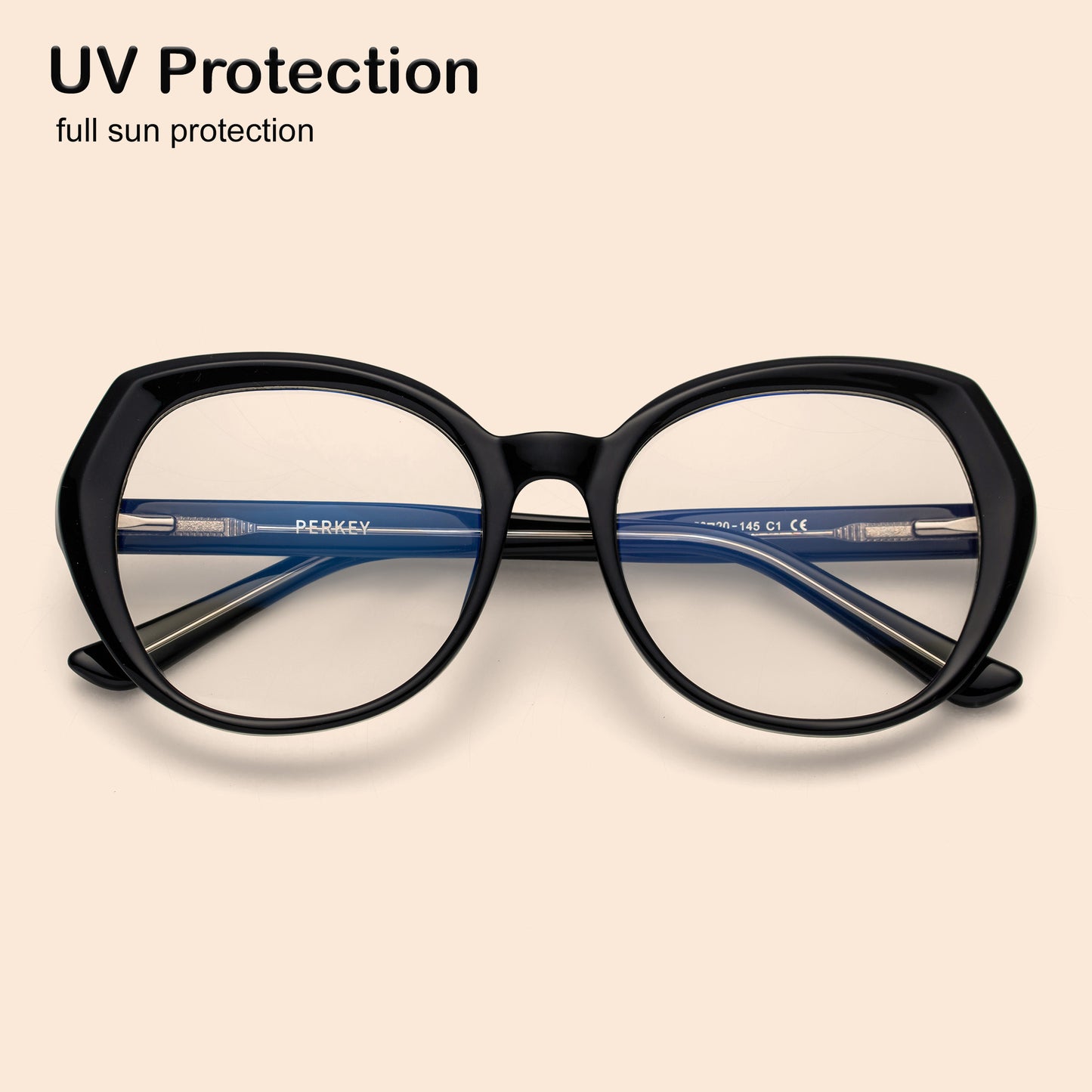 PERKEY Full Rim Oval Blue Block Black Computer Glasses For Women - OPTL004-C1
