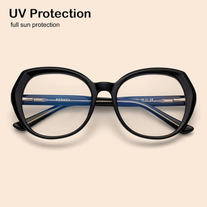 PERKEY Full Rim Oval Blue Block Black Computer Glasses For Women - OPTL004-C1