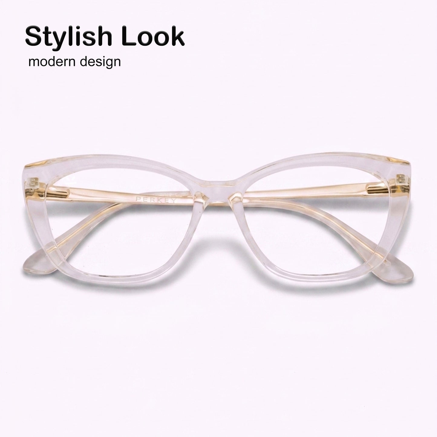 PERKEY Cat Eye Bold Glossy Transparent Spectacle Frame For Women - OPTL0024-C2