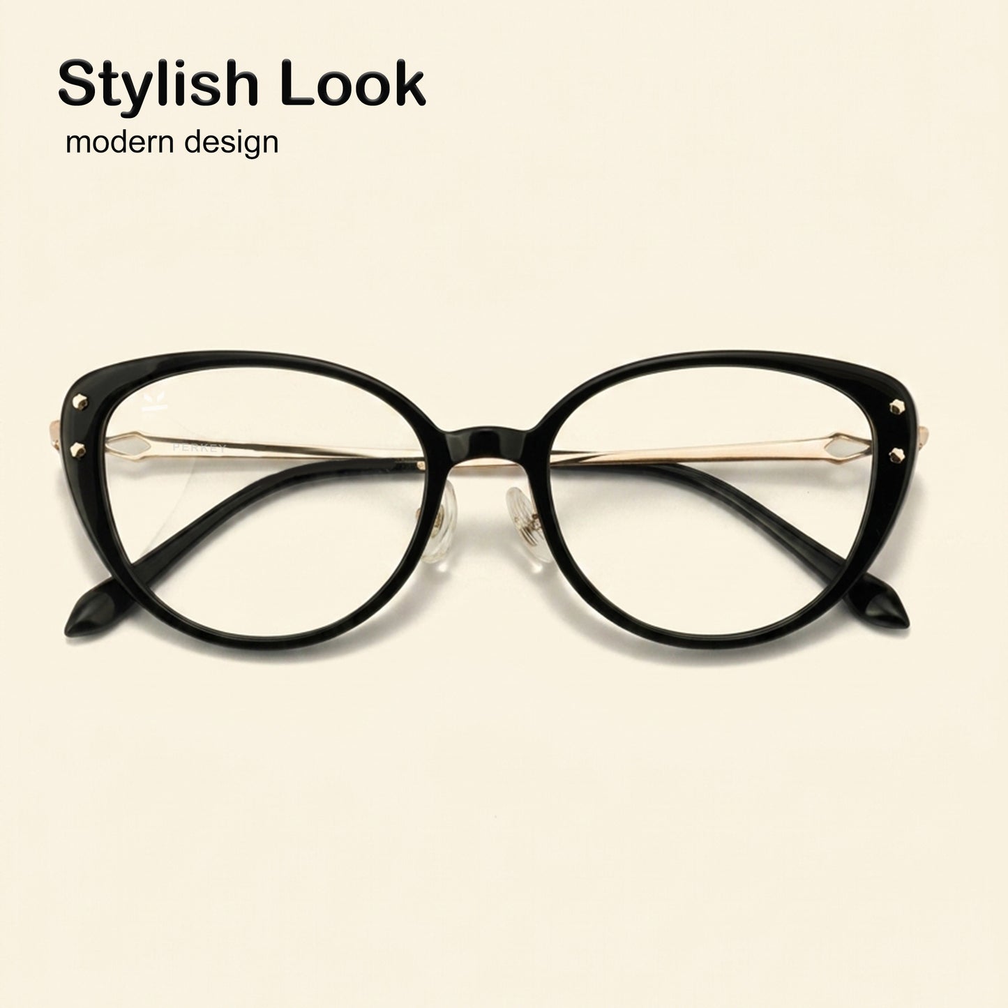 PERKEY Full Rim Soft Cat Eye Black Spectacle Frames For Women - OPTL0026-C1
