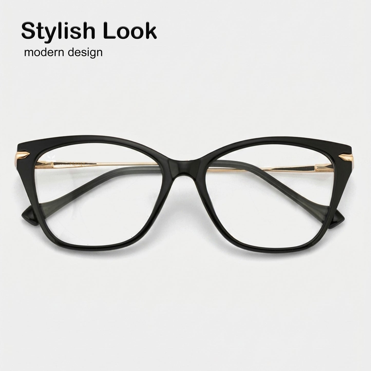PERKEY Cat Eye Black Glossy Spectacle Frames For Women - OPTL0023-C1