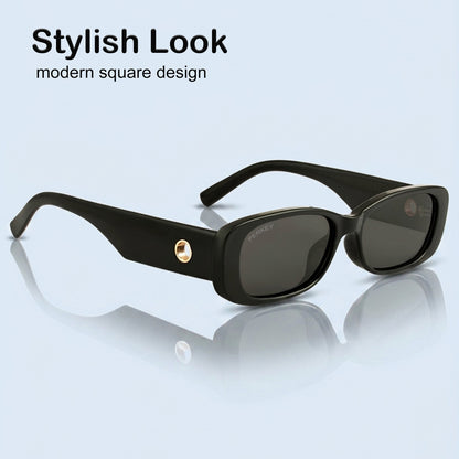 PERKEY Rectangle Black UV Protected Polarized Sunglasses Men & Women - PRKY006-C1