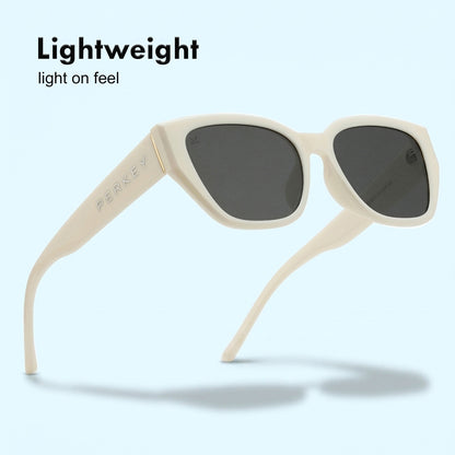 PERKEY UV Protection Retro Square White Sunglasses for Men & Women with Black Lens – PRKY0023-C3