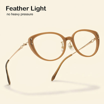 PERKEY Full Rim Cat Eye Gold Brown Spectacle Frame For Women - OPTL0026-C2