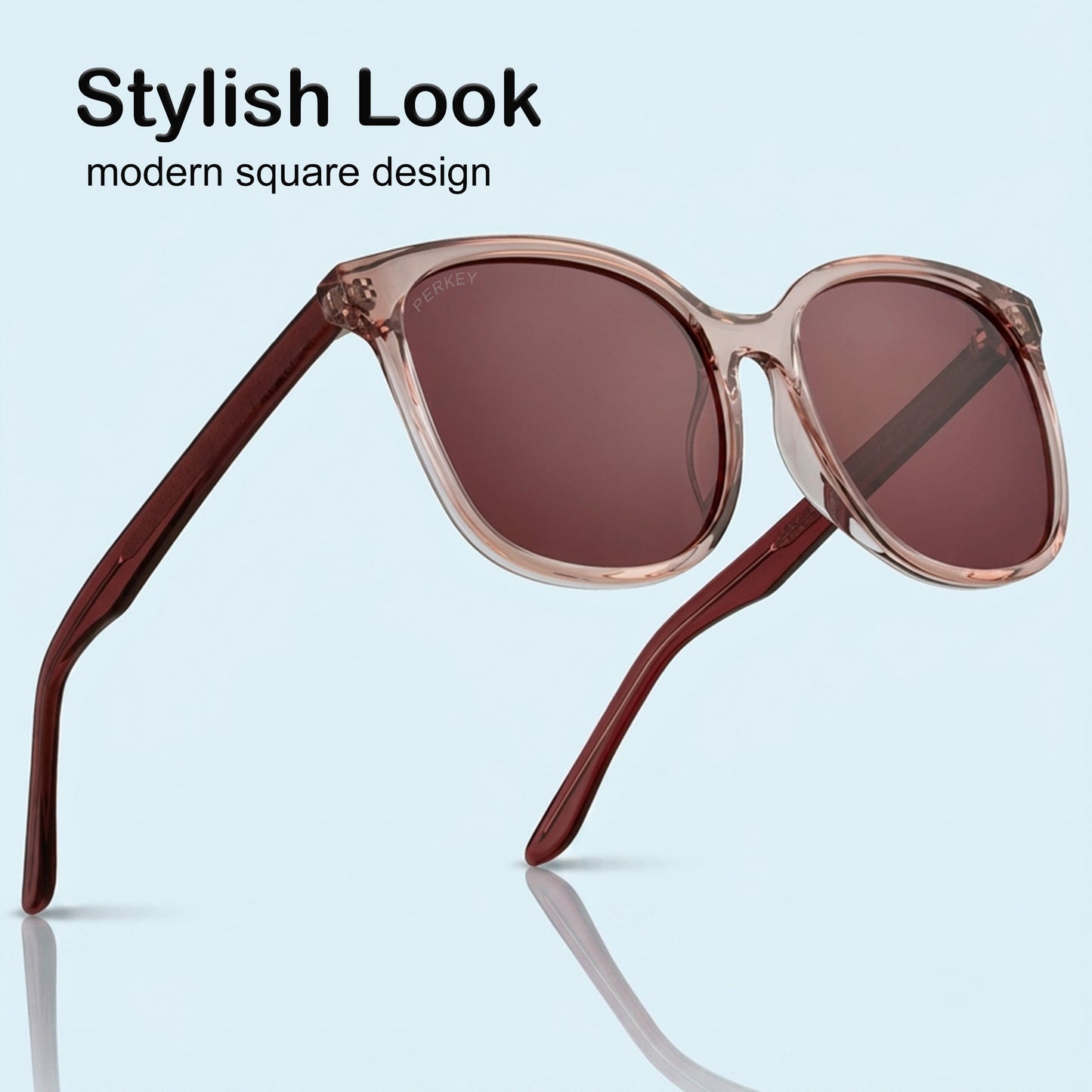 PERKEY Square Pink UV Protected Polarized Stylish Sunglasses Men Women - PRKY008-C3