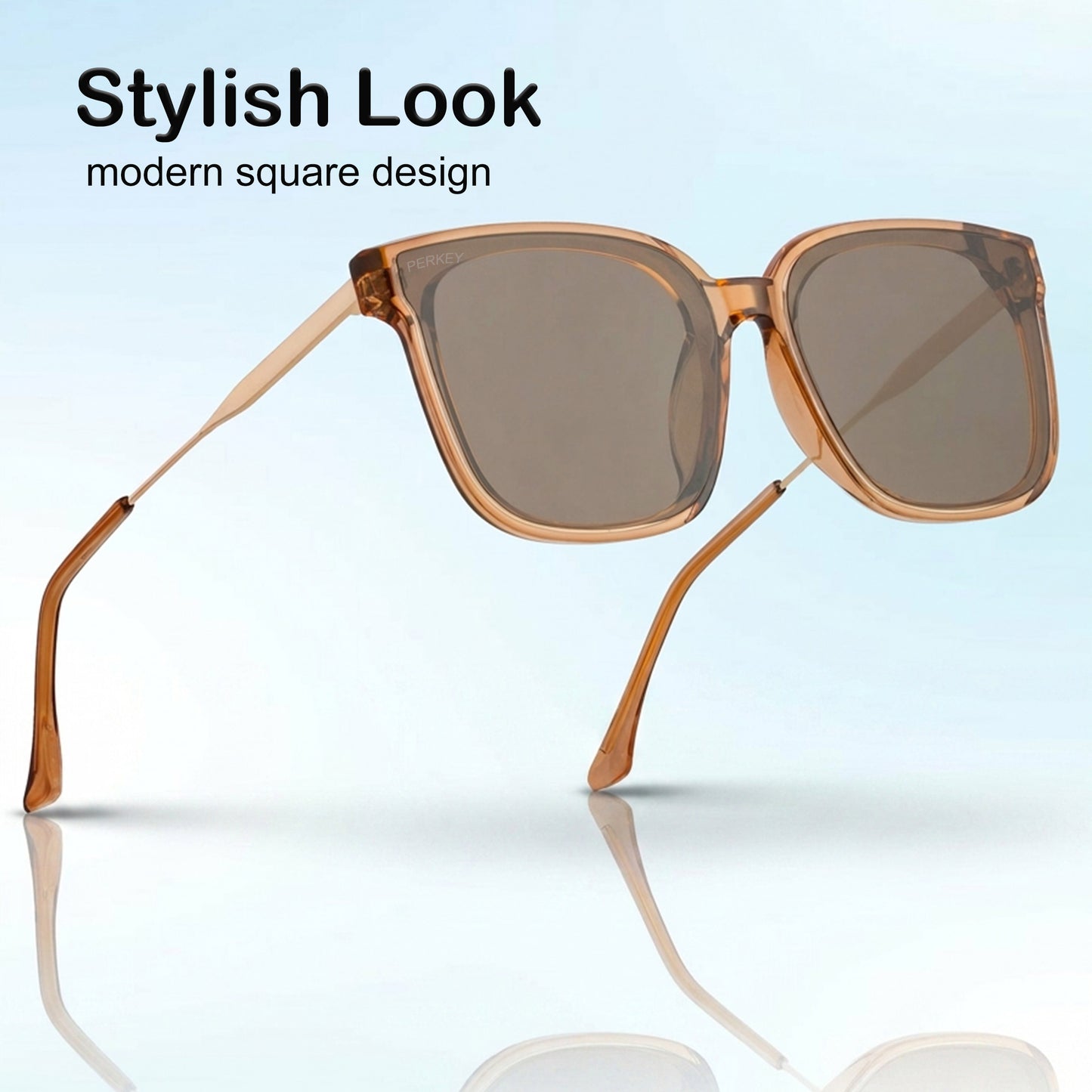 PERKEY Square-Oversized Brown UV Protected  Sunglasses For Men & Women - PRKY0013-C4