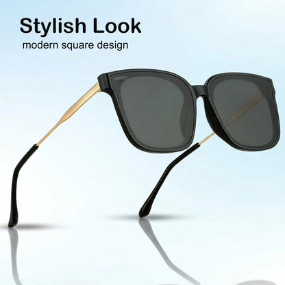 PERKEY Square-Oversized Black UV Protected Sunglasses Men Women - PRKY0013-C1