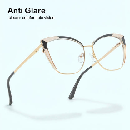 PERKEY Full Rim Cat Eye Blue Light Cut & Antiglare Computer Eyeglasses For Women | Stylish | - OPTL0018-C2