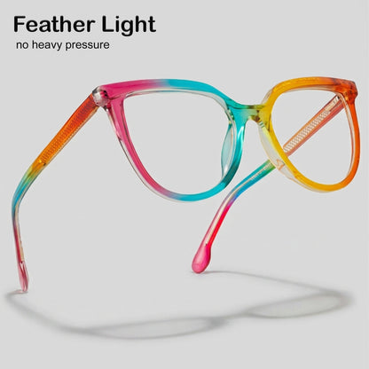 PERKEY Full Rim Oversized-Cat Eye Blue Block Rainbow Spectacle Frames For Women - OPTL006-C2