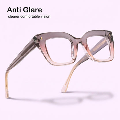 PERKEY Full Rim Retro Square Blue Light Cut & Antiglare Computer Eyeglasses For Women | Bold Style | - OPTL0016-C4