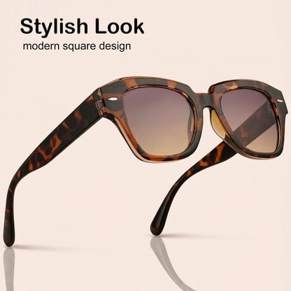PERKEY Square Brown UV Protected Polarized Cooling Sunglasses For Men & Women - PRKY004-C5