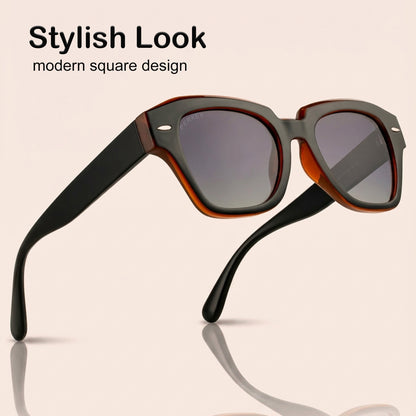 PERKEY Square Black UV Protected Polarized Sunglasses For Men & Women - PRKY004-C4