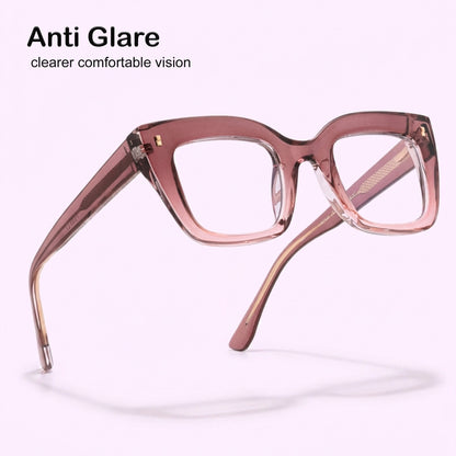 PERKEY Full Rim Retro Square Blue Light Cut & Antiglare Computer Eyeglasses For Women | Bold Style | - OPTL0016-C3