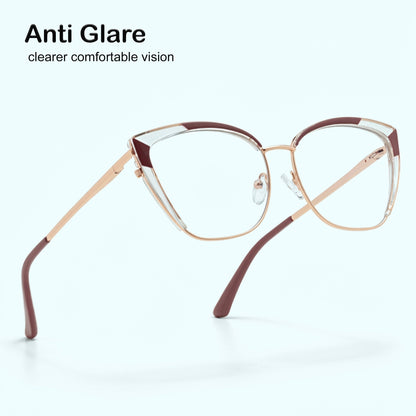 PERKEY Full Rim Cat Eye Blue Light Cut & Antiglare Computer Eyeglasses For Women | Stylish | - OPTL0018-C4