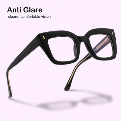 PERKEY Full Rim Retro Square Blue Light Cut & Antiglare Computer Eyeglasses For Women | Bold Style | - OPTL0016-C1