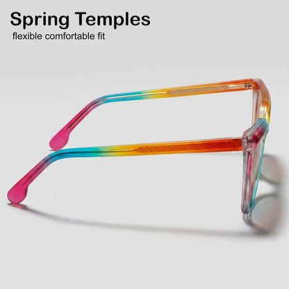 PERKEY Full Rim Oversized-Cat Eye Blue Block Rainbow Spectacle Frames For Women - OPTL006-C2