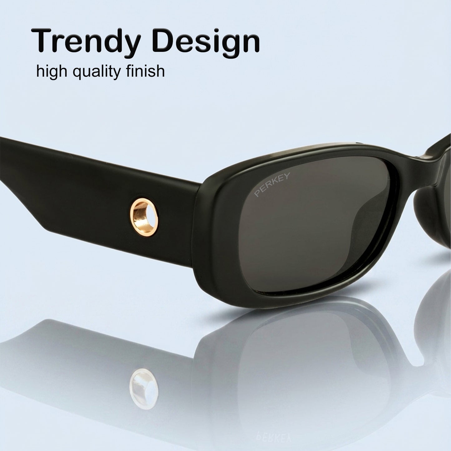 PERKEY Rectangle Black UV Protected Polarized Sunglasses Men & Women - PRKY006-C1