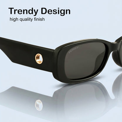 PERKEY Rectangle Black UV Protected Polarized Sunglasses Men & Women - PRKY006-C1