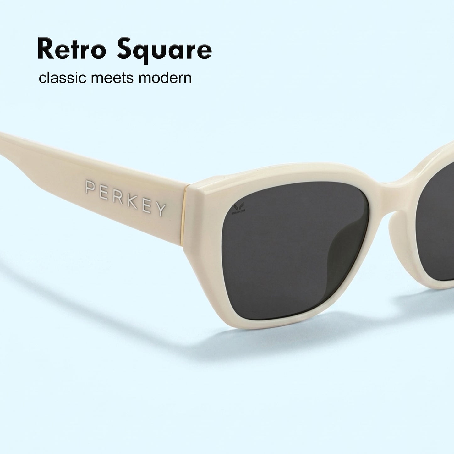 PERKEY UV Protection Retro Square White Sunglasses for Men & Women with Black Lens – PRKY0023-C3