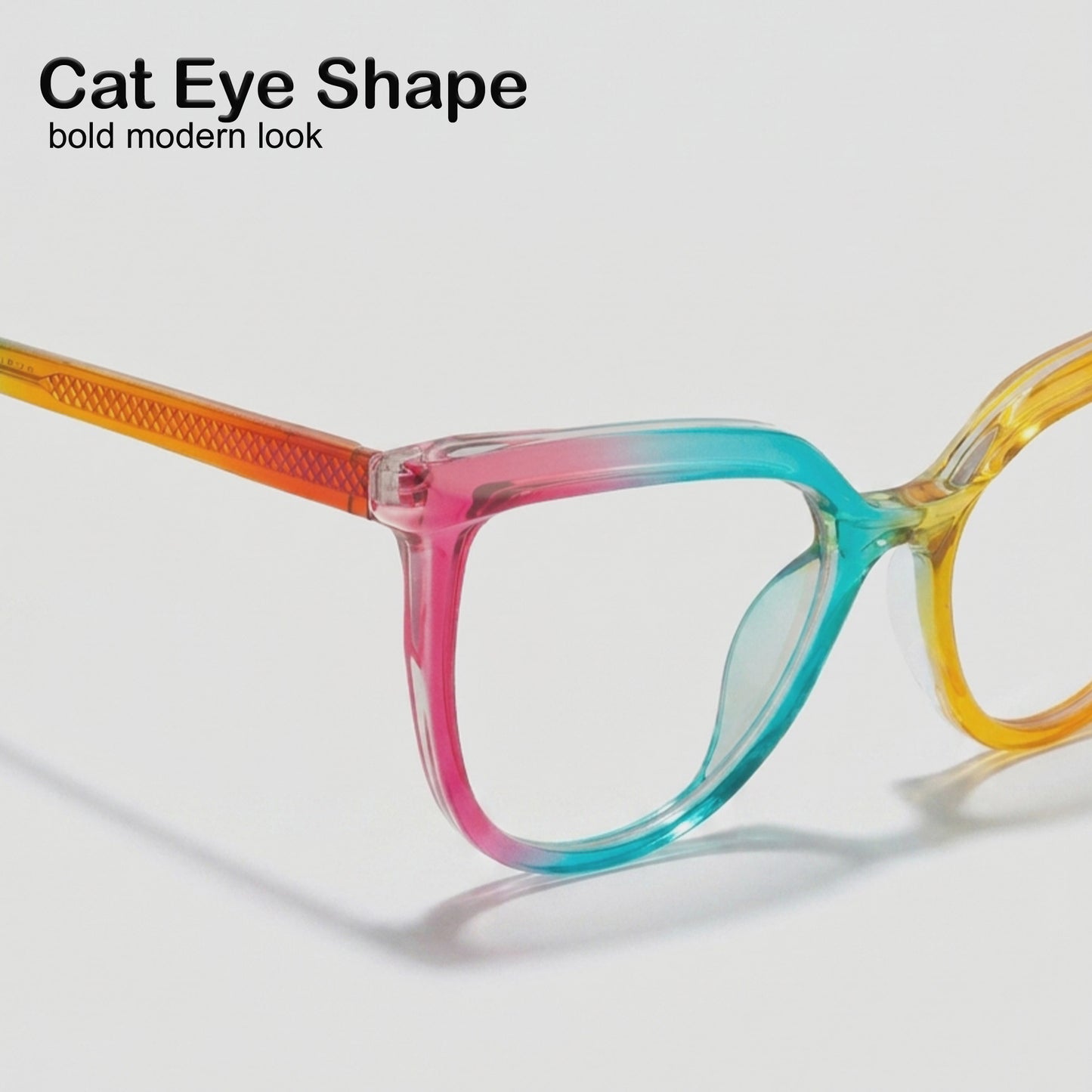 PERKEY Full Rim Oversized-Cat Eye Blue Block Rainbow Spectacle Frames For Women - OPTL006-C2