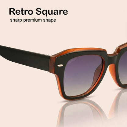PERKEY Square Black UV Protected Polarized Sunglasses For Men & Women - PRKY004-C4