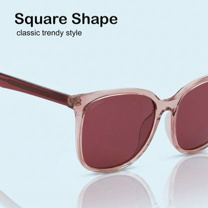 PERKEY Square Pink UV Protected Polarized Stylish Sunglasses Men Women - PRKY008-C3