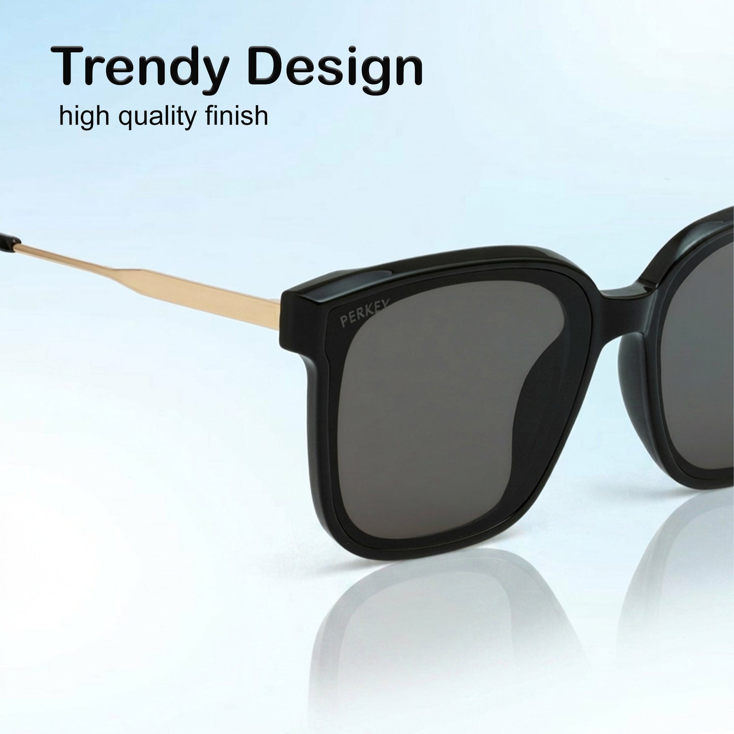 PERKEY Square-Oversized Black UV Protected Sunglasses Men Women - PRKY0013-C1