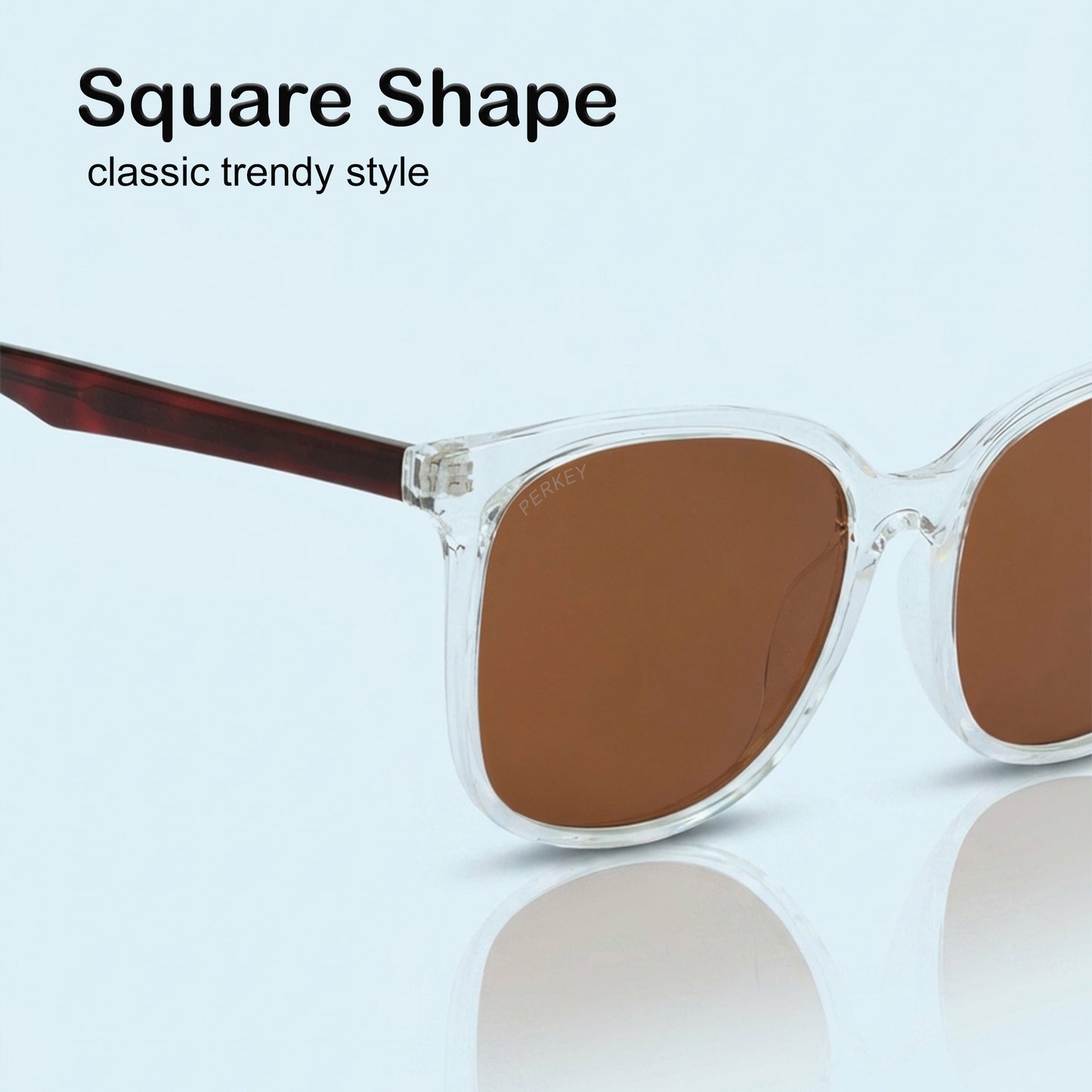 PERKEY Square Brown UV Protected Polarized Sunglasses Men Women - PRKY008-C2