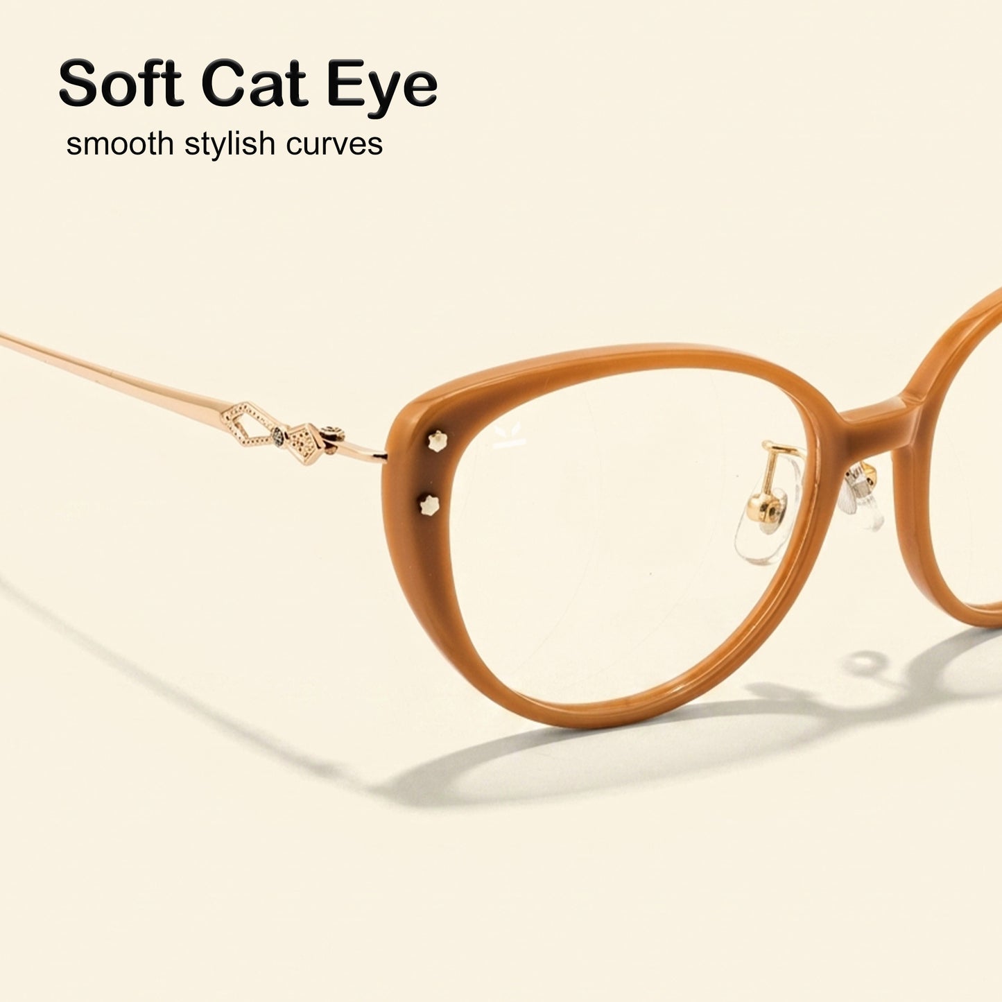 PERKEY Full Rim Cat Eye Gold Brown Spectacle Frame For Women - OPTL0026-C2
