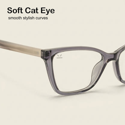 PERKEY Full Rim Soft Cat Eye Shiny Grey Spectacle Frames For Women - OPTL0021-C2