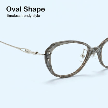 PERKEY Small Full Rim Oval Stone Grey Eyeglass Frame For Women- OPTL0025-C2