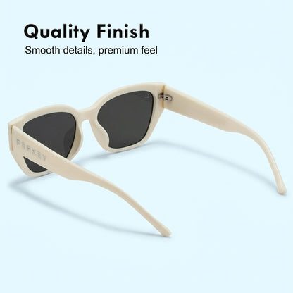 PERKEY UV Protection Retro Square White Sunglasses for Men & Women with Black Lens – PRKY0023-C3