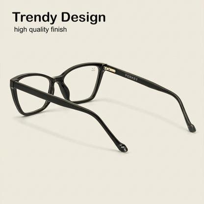 PERKEY Soft Cat Eye Full Rim Black Eyeglass Frame For Women - OPTL0021-C1