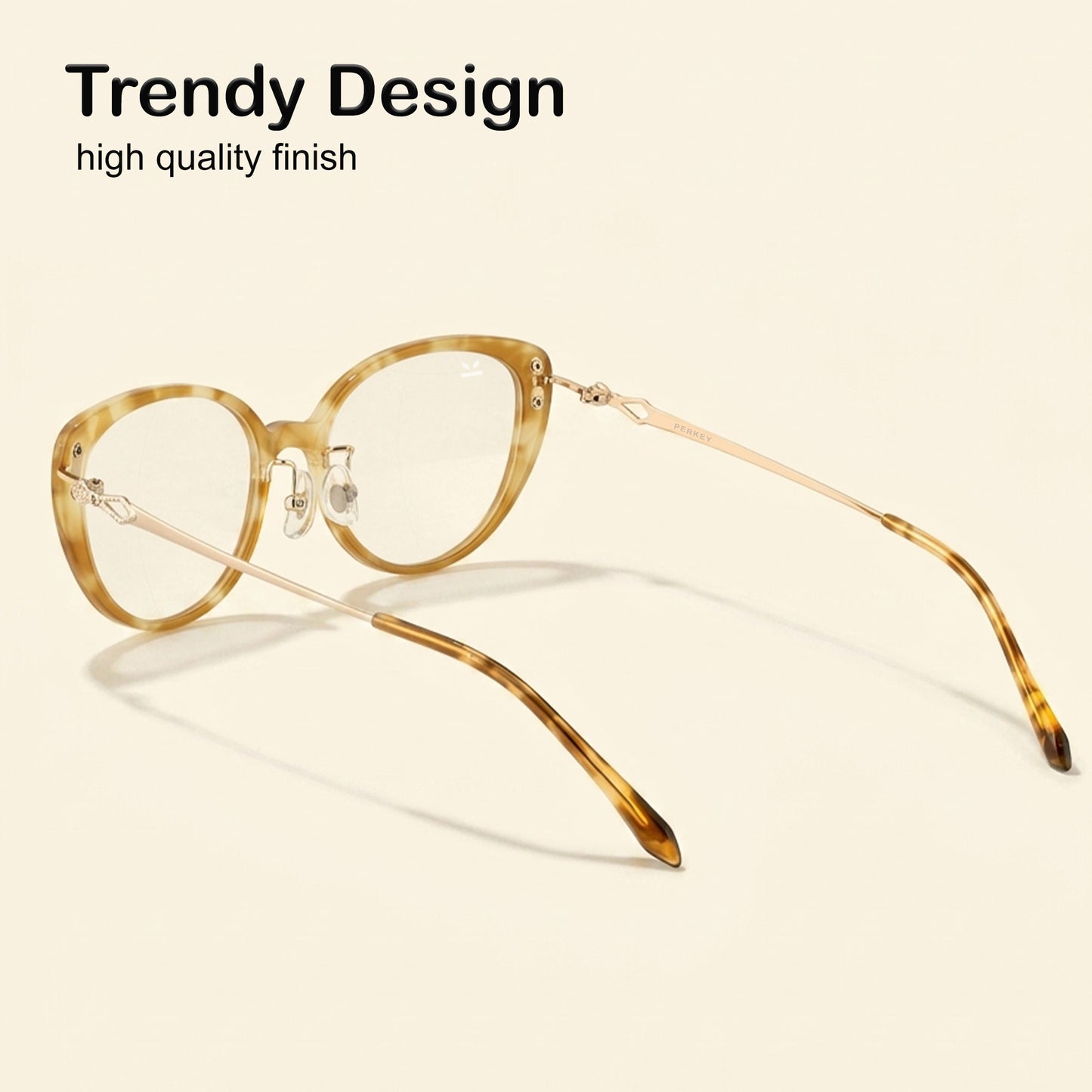 PERKEY Soft Cat Eye Biege Brown Fusion Eyeglass Frame For Women - OPTL0026-C4