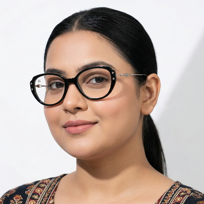 PERKEY Full Rim Oval Black Eyeglass Frame For Women  - OPTL0025-C1