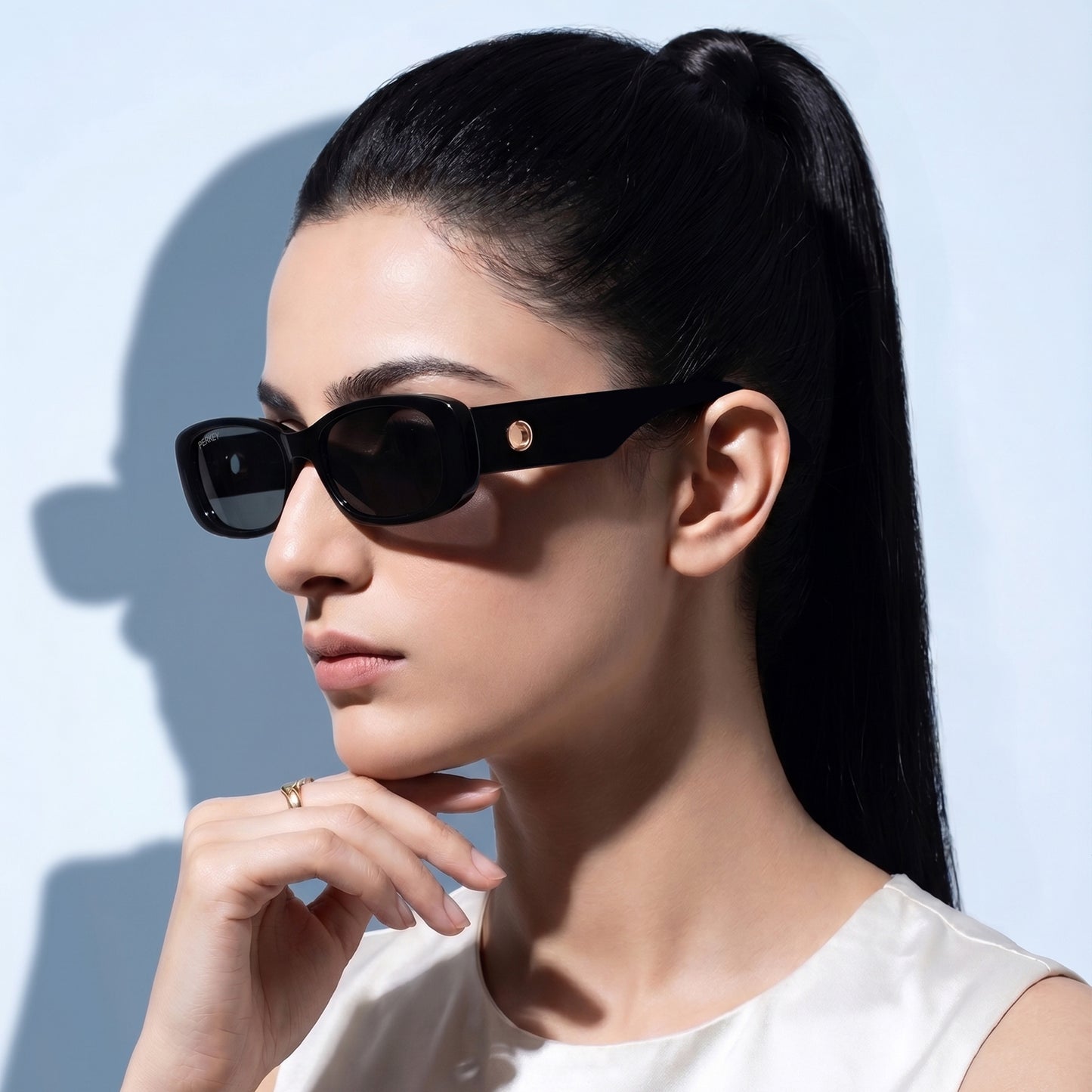 PERKEY Rectangle Black UV Protected Polarized Sunglasses Men & Women - PRKY006-C1
