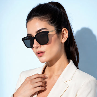 PERKEY Square-Oversized Black UV Protected Sunglasses Men Women - PRKY0013-C1
